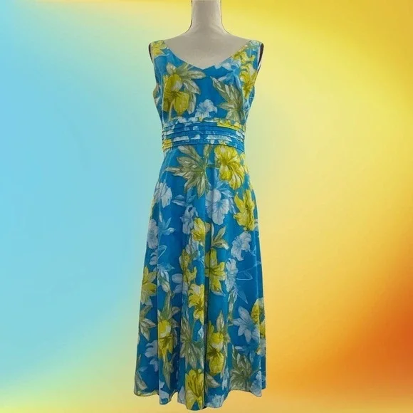 CYNTHIA Howie Blue Green Floral Sleeveless Dress - Picture 11 of 11